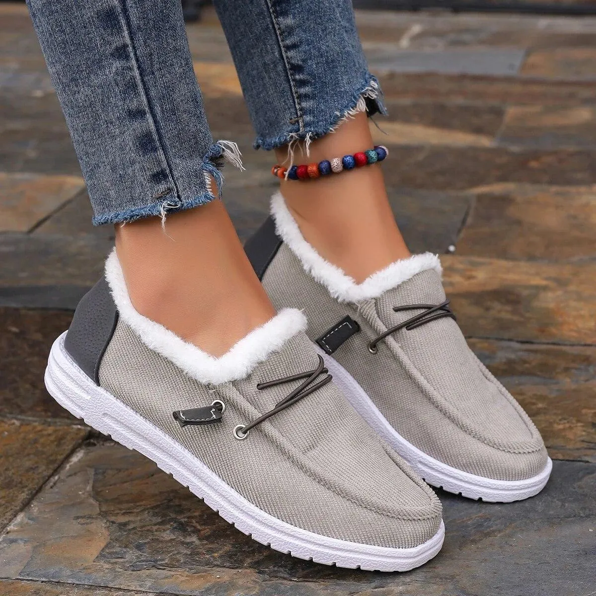 Inverno Nuove Scarpe da Donna Stringate in Tela Tacco Piatto Scarpe Casual in Cotone da Donna Più Velluto Scarpe Calde da Donna