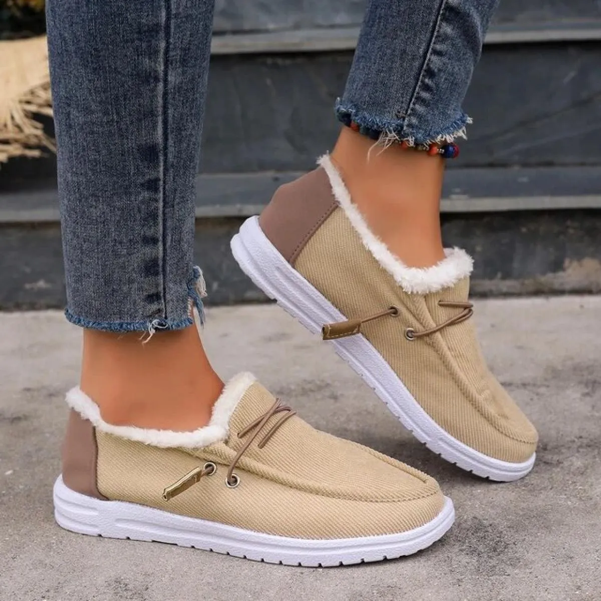 Inverno Nuove Scarpe da Donna Stringate in Tela Tacco Piatto Scarpe Casual in Cotone da Donna Più Velluto Scarpe Calde da Donna