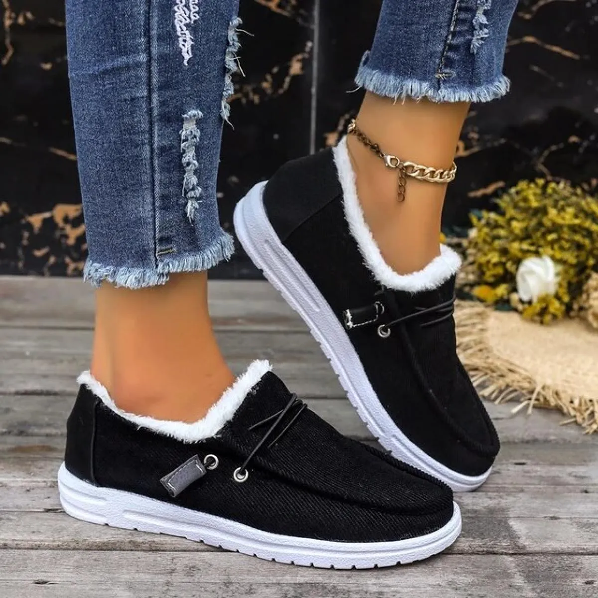 Inverno Nuove Scarpe da Donna Stringate in Tela Tacco Piatto Scarpe Casual in Cotone da Donna Più Velluto Scarpe Calde da Donna