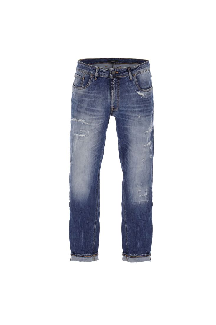 Jeans straight con strappi e abrasioni