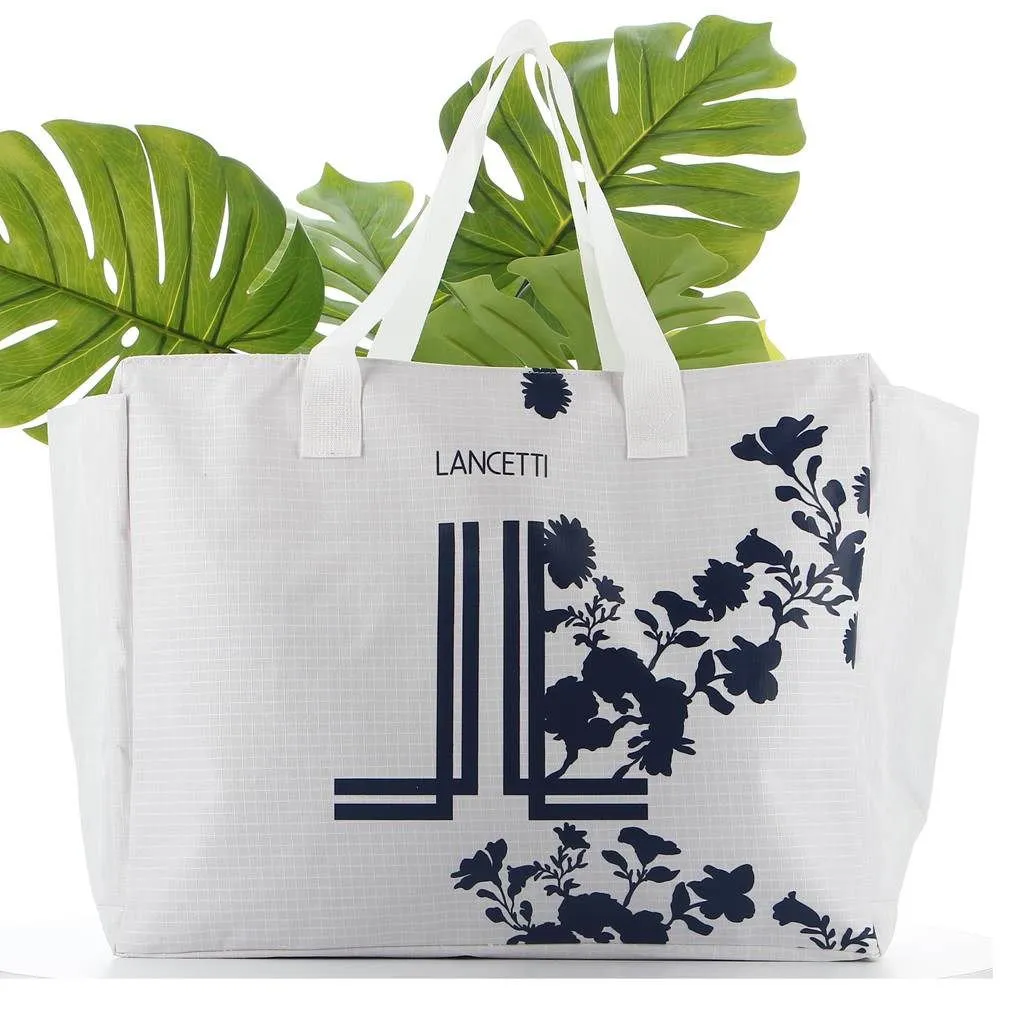 LANCETTI - Borsa mare con stampa logo e fiori e tasca zip posteriore                                            Previous product
