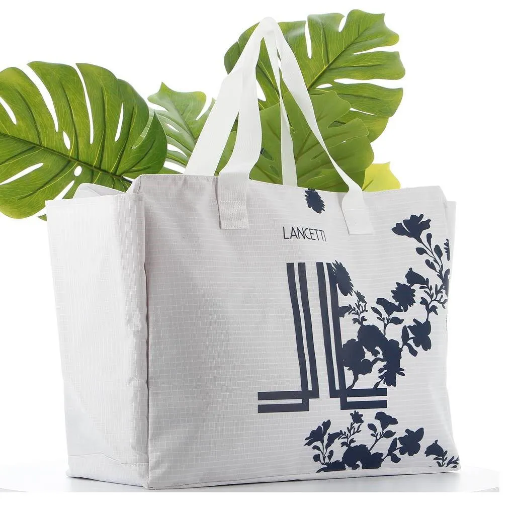 LANCETTI - Borsa mare con stampa logo e fiori e tasca zip posteriore                                            Previous product