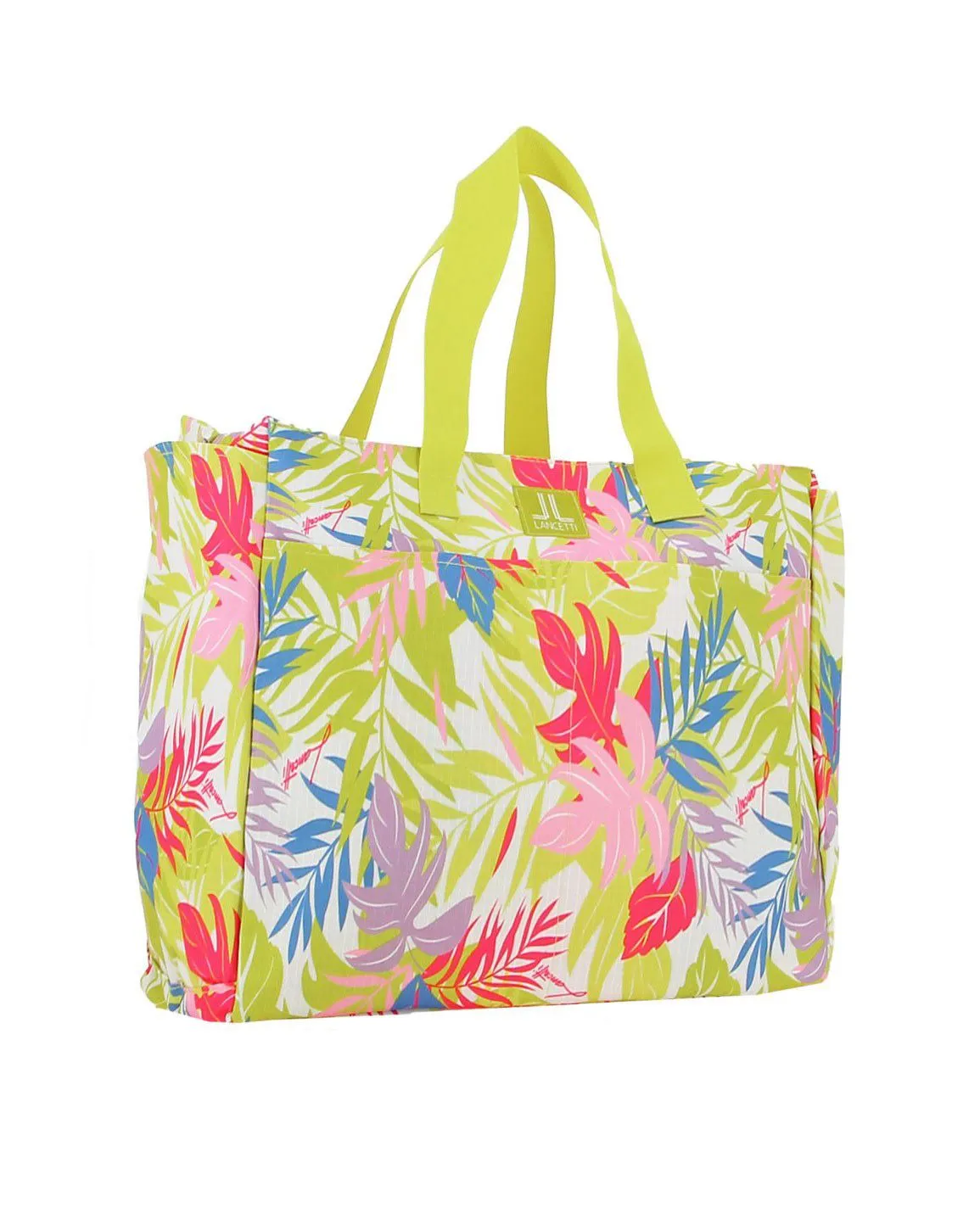 LANCETTI - BORSA MARE LIME CON FANTASIA TROPICALE CON TASCA DAVANTI E SUL LATERALE                                            Pr