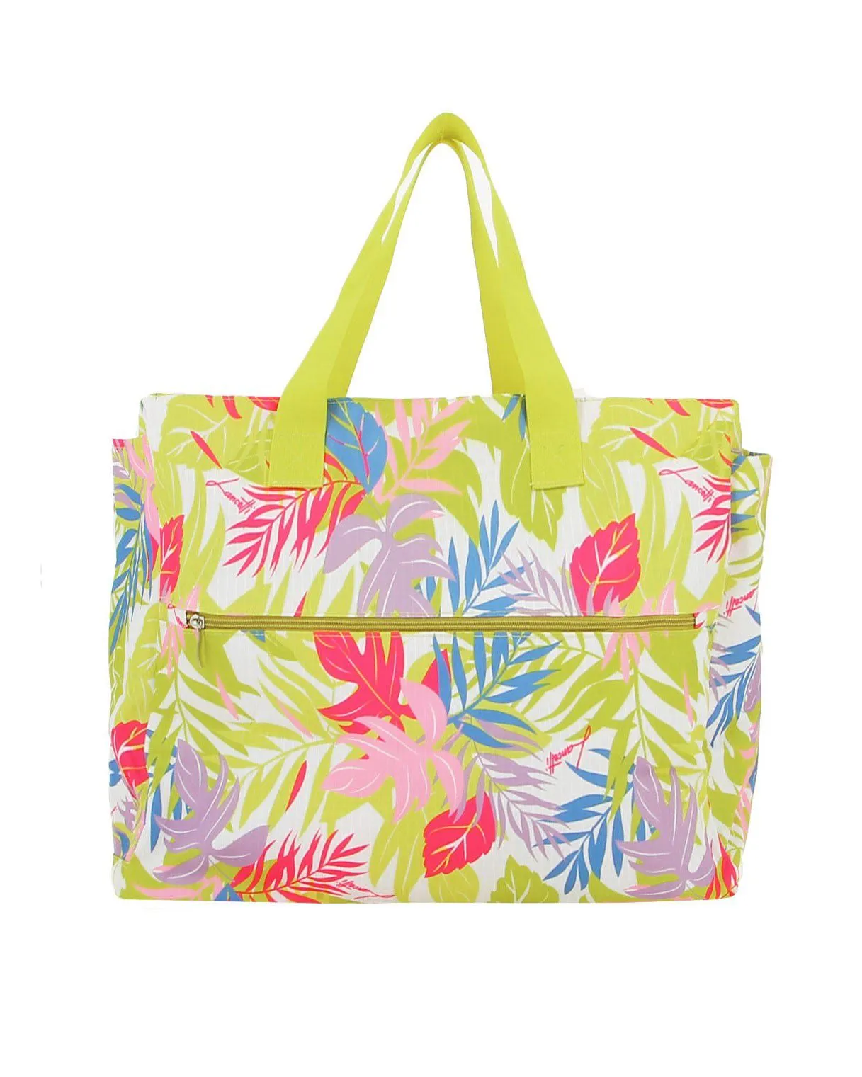 LANCETTI - BORSA MARE LIME CON FANTASIA TROPICALE CON TASCA DAVANTI E SUL LATERALE                                            Pr