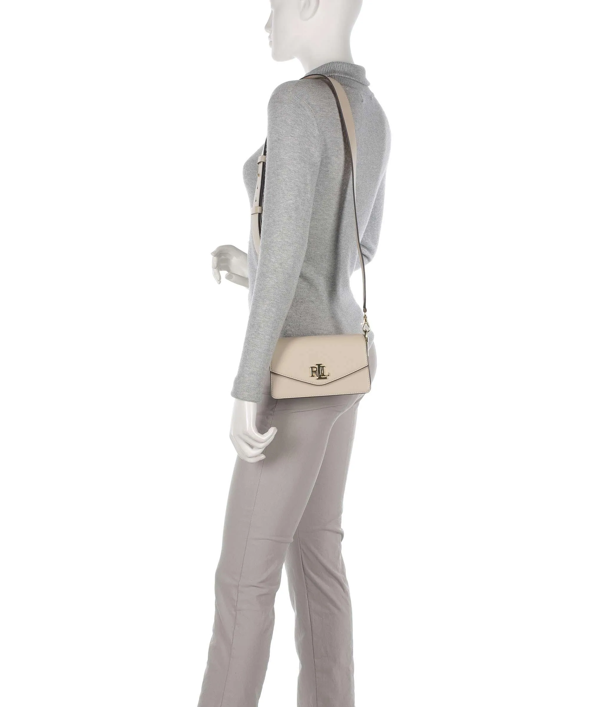 Lauren Ralph Lauren Tayler 19 Borsa a tracolla pelle di vacchetta finemente grana beige  