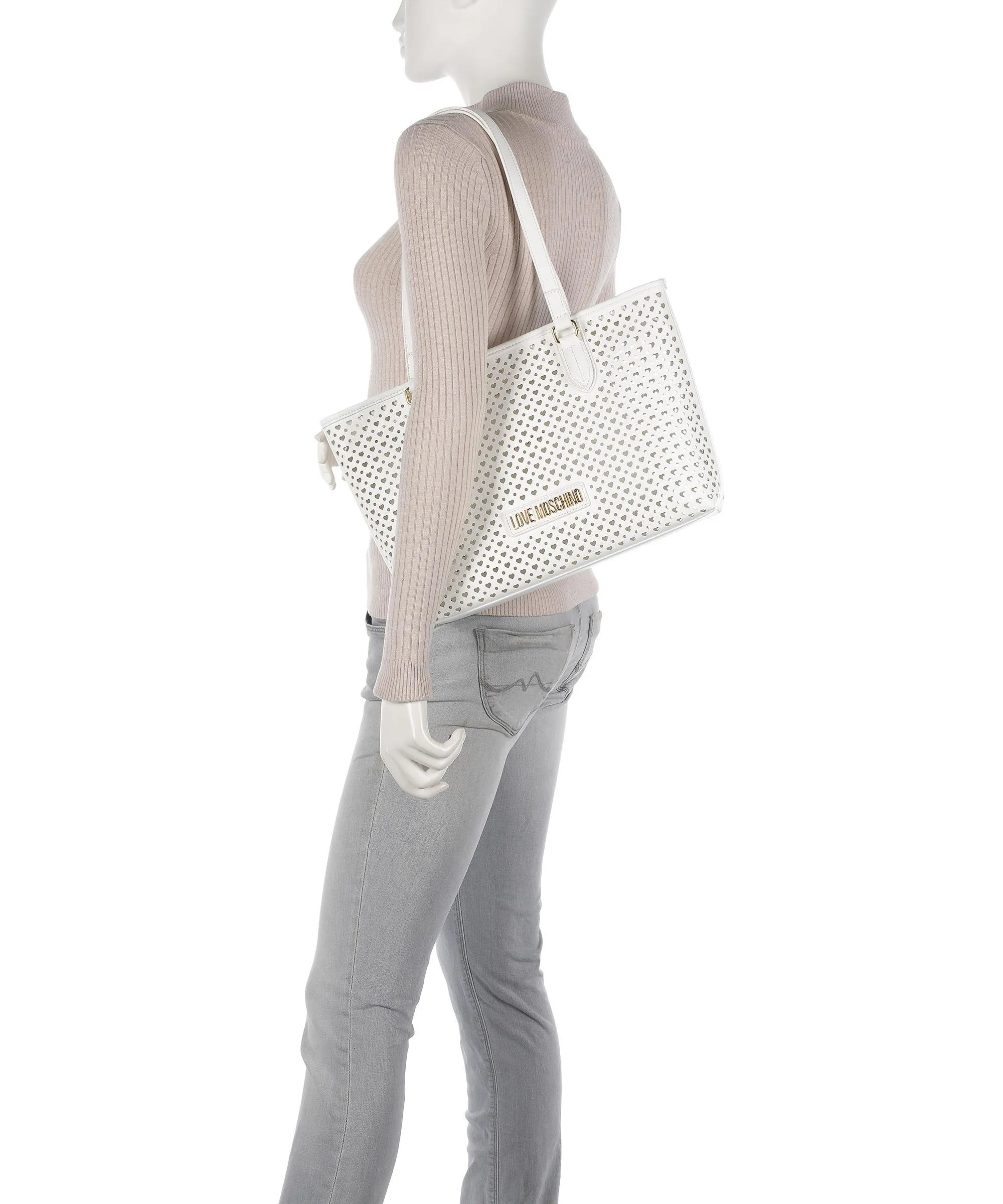  Love Moschino Heart Pattern Borsa shopper pelle sintetica bianco  
