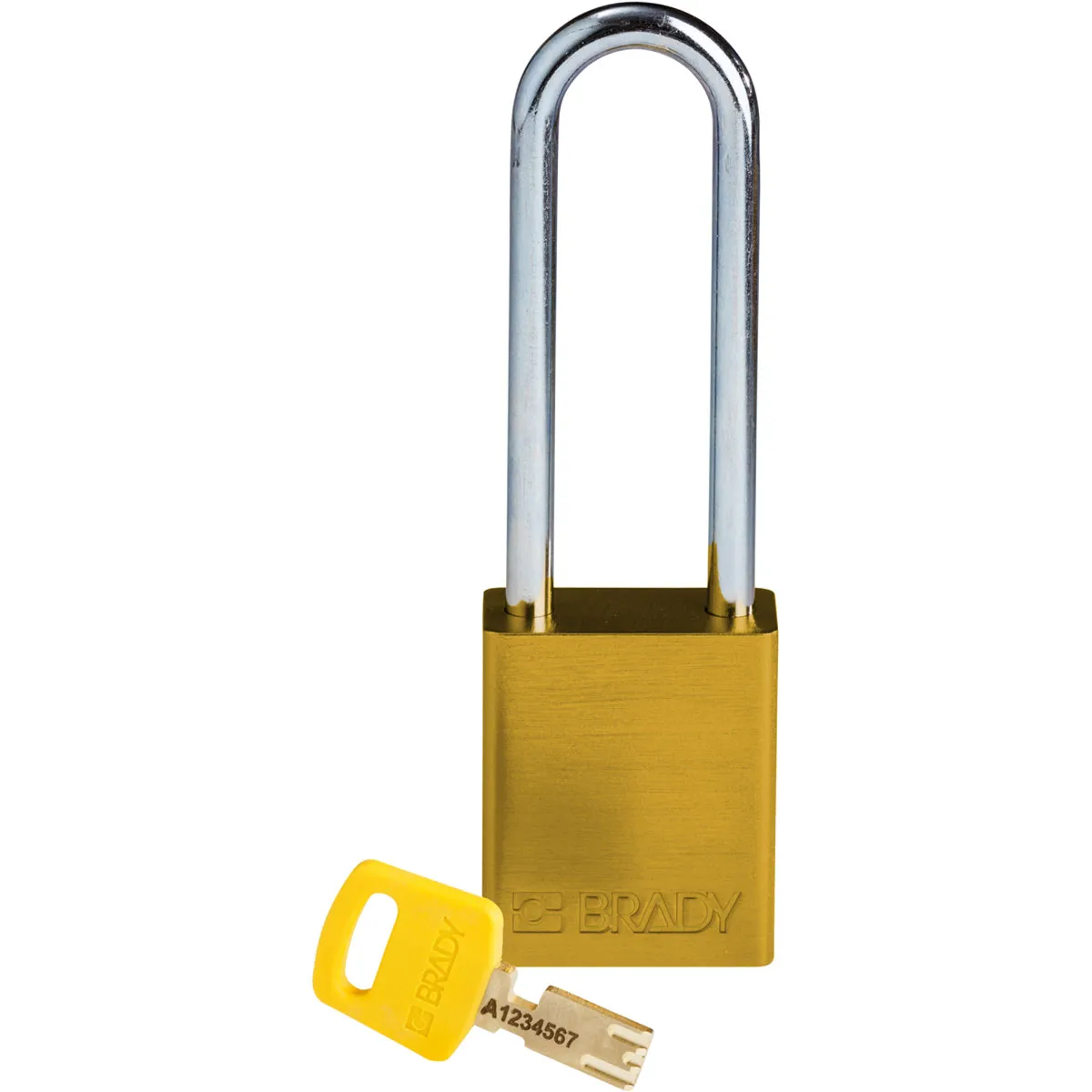 Lucchetto con chiave Brady per uso interno ed esterno, in Alluminio, anello da 6.4mm, L. 33mm, col Giallo