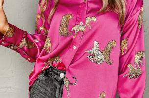 Maglia lunga con stampa di leopardi, rosa