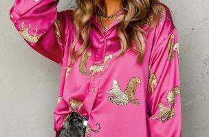 Maglia lunga con stampa di leopardi, rosa
