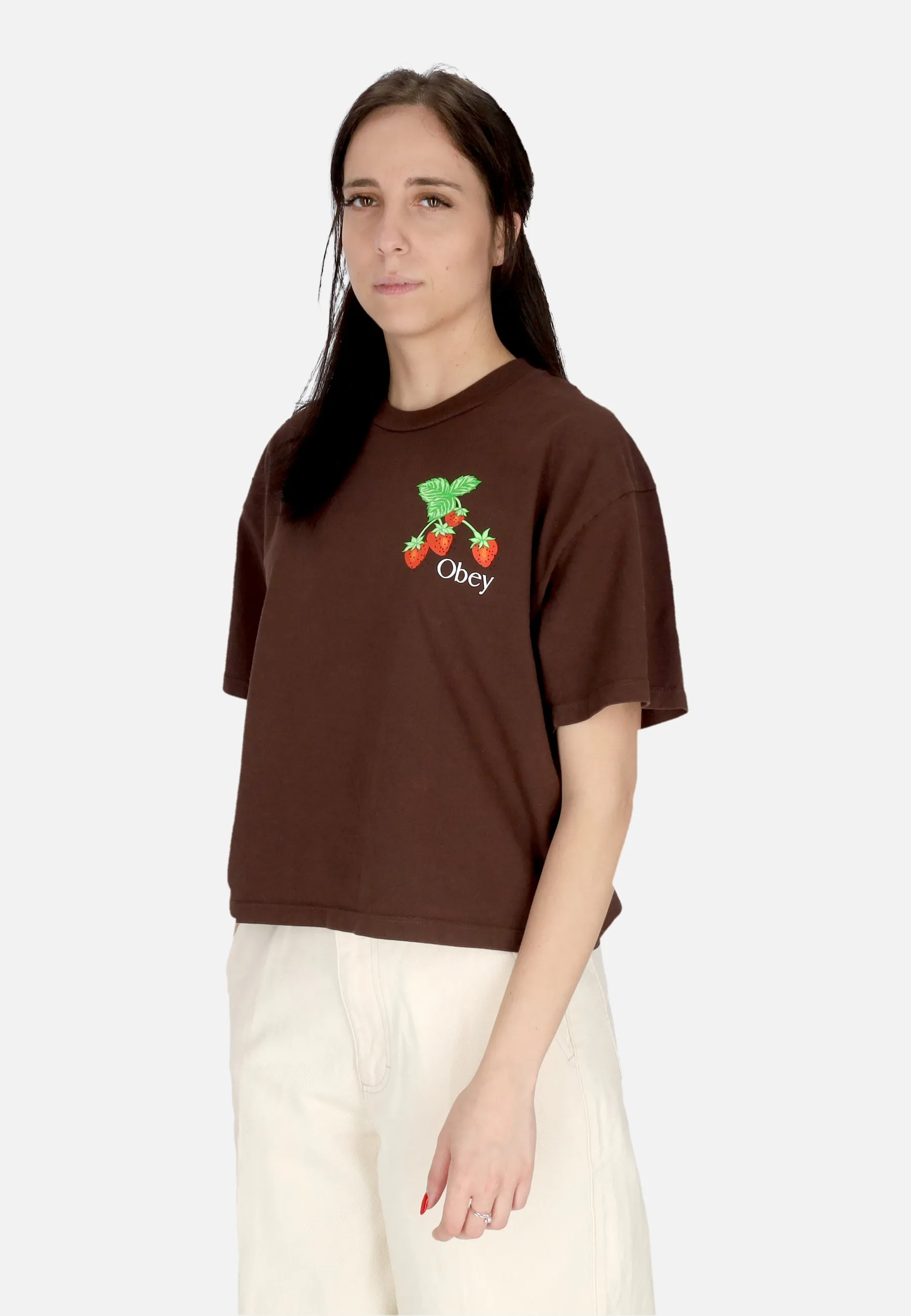 Maglietta Donna W Strawberry Bunch Raegan Crop Tee Java Brown