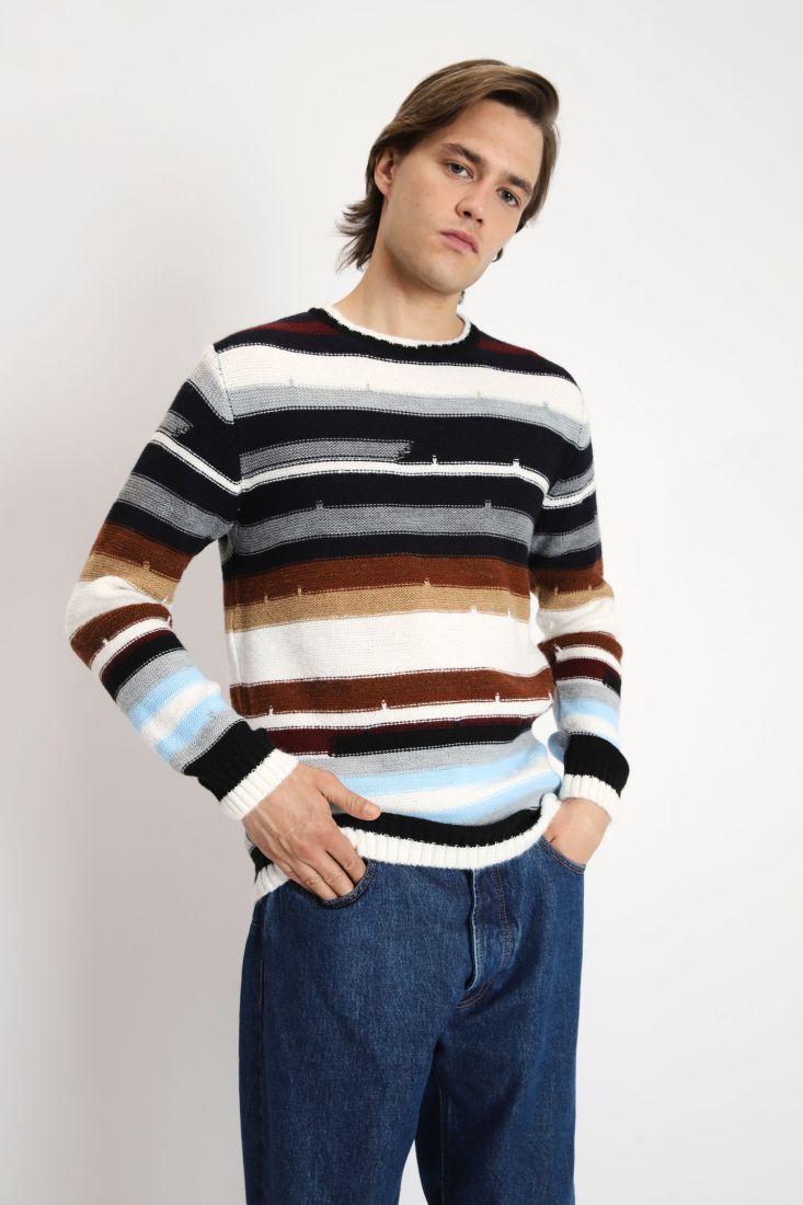 Maglione a righe irregolari multicolor