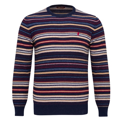 MCS maglione uomo a righe blu bordeaux e beige