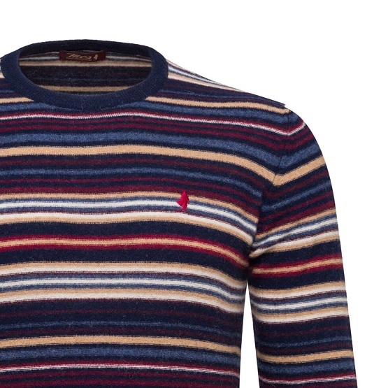 MCS maglione uomo a righe blu bordeaux e beige