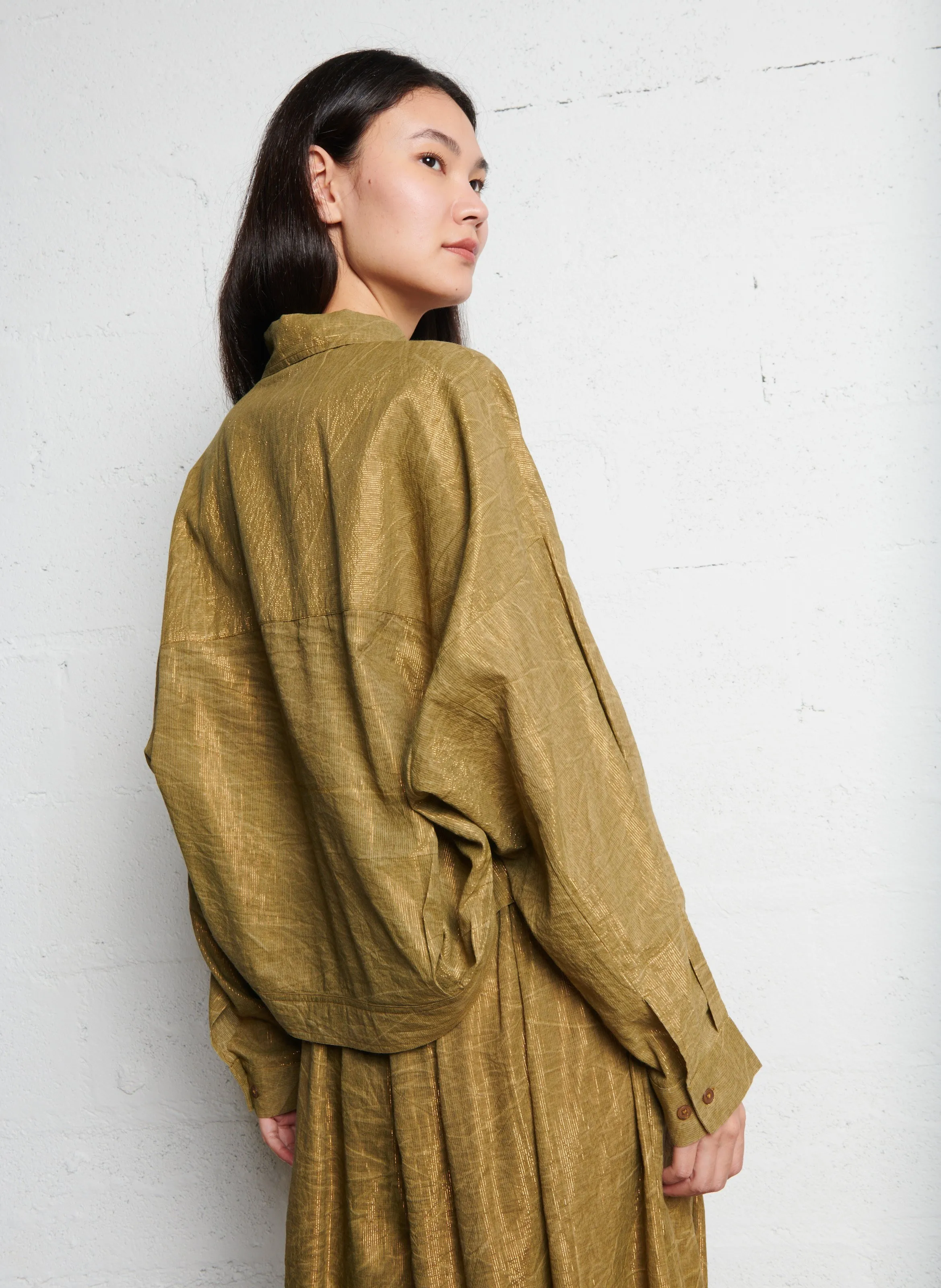  MES DEMOISELLES   DOMINI - Camicia corta oversize con colletto classico in misto cotone | Verde
