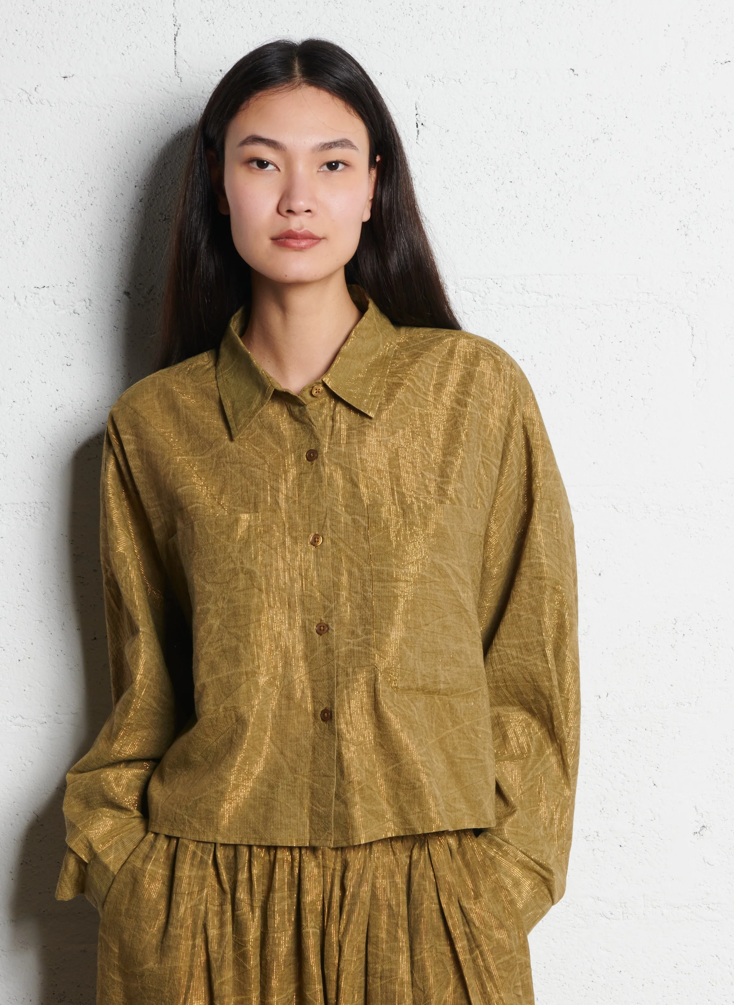  MES DEMOISELLES   DOMINI - Camicia corta oversize con colletto classico in misto cotone | Verde