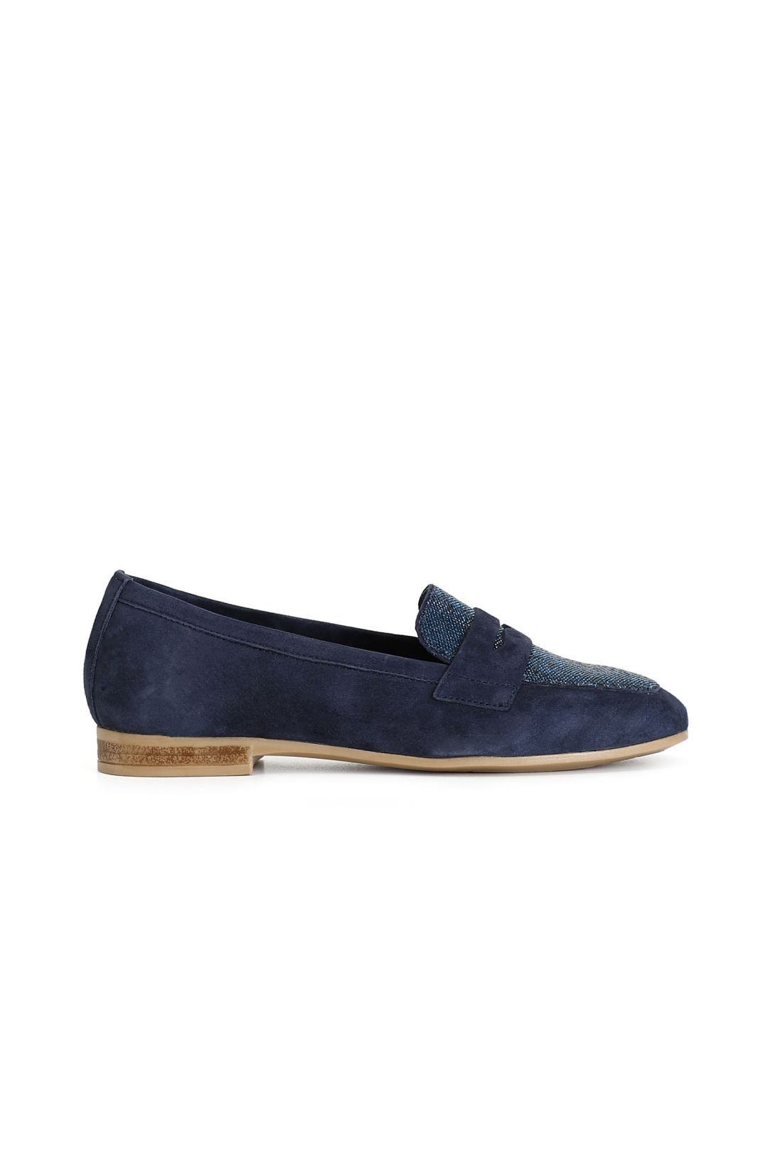 mocassini in pelle scamosciata con vaschetta strass blu