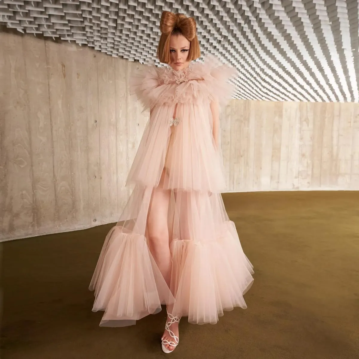 Moda rosa tulle giacca da donna lunghi abiti da ballo di fine anno volant a strati tulle gonfio gilet 2023 primavera occasioni s