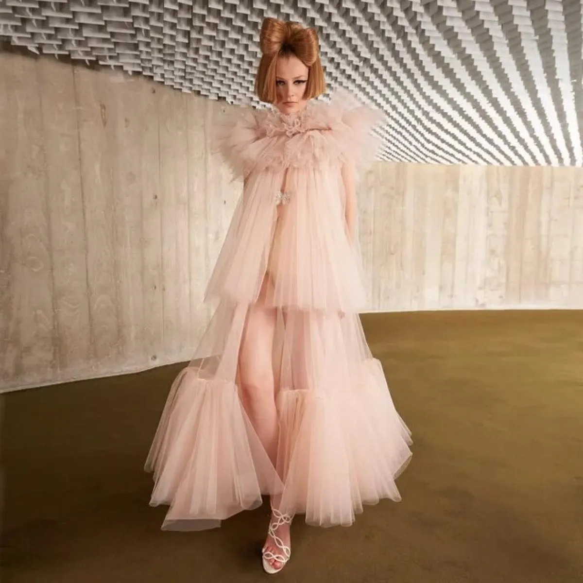 Moda rosa tulle giacca da donna lunghi abiti da ballo di fine anno volant a strati tulle gonfio gilet 2023 primavera occasioni s