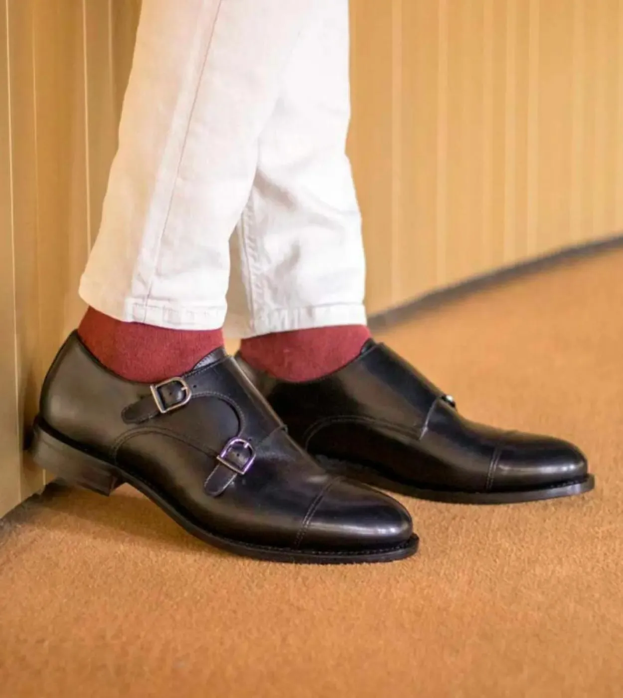 Monk Shoes Scarpe da uomo Pu Tinta unita Fashion Business Casual Classico a tre stadi in metallo con doppia fibbia Scarpe elegan