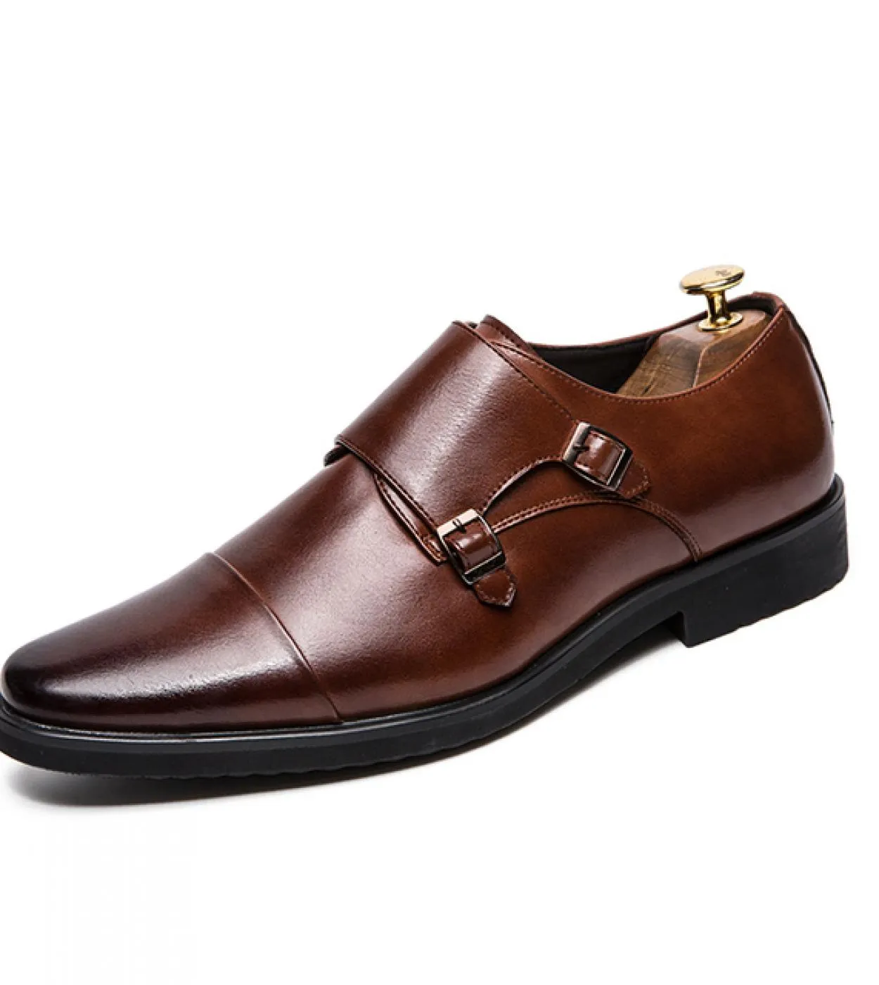 Monk Shoes Scarpe da uomo Pu Tinta unita Fashion Business Casual Classico a tre stadi in metallo con doppia fibbia Scarpe elegan