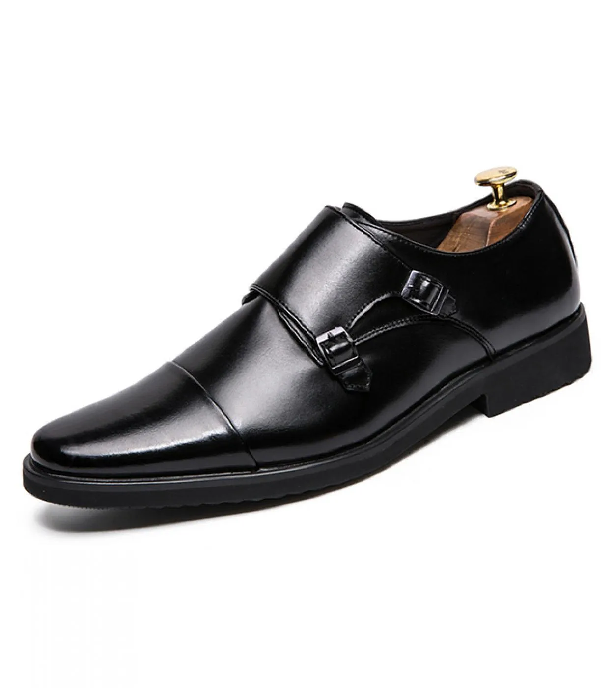Monk Shoes Scarpe da uomo Pu Tinta unita Fashion Business Casual Classico a tre stadi in metallo con doppia fibbia Scarpe elegan