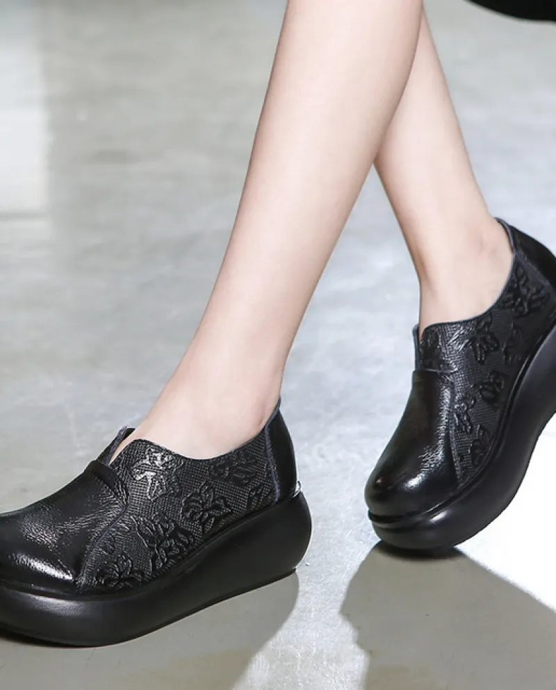 Nuovo 2022 Inverno Goffratura Genuino Scarpe di Cuoio Delle Donne Pompe Moda Casual Scarpe Donna Zeppe Della Piattaforma Scarpe