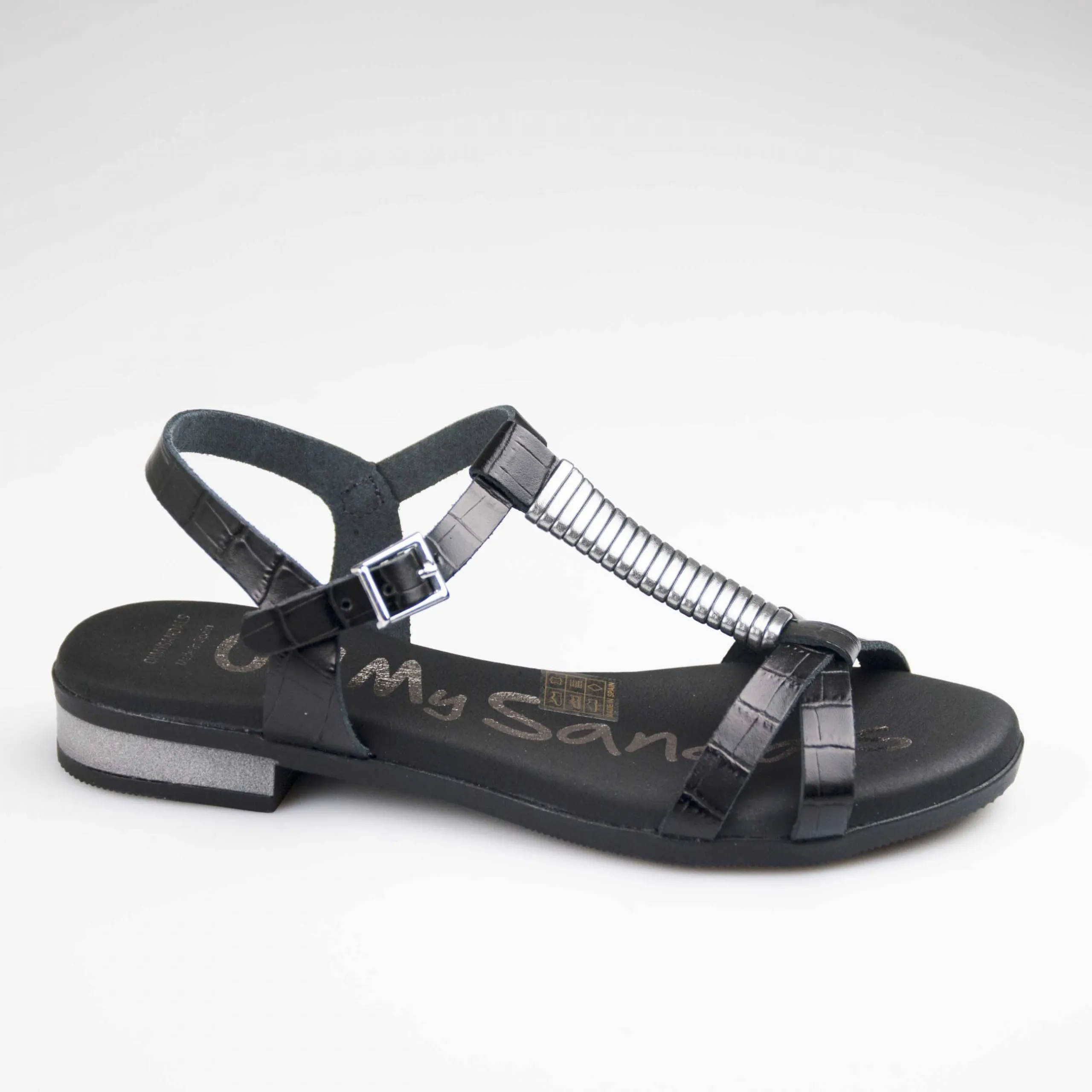 Oh! My Sandals Sandalo in pelle lucida nero con T
