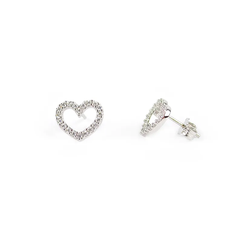 Orecchini cuori grandi con zirconi in oro bianco