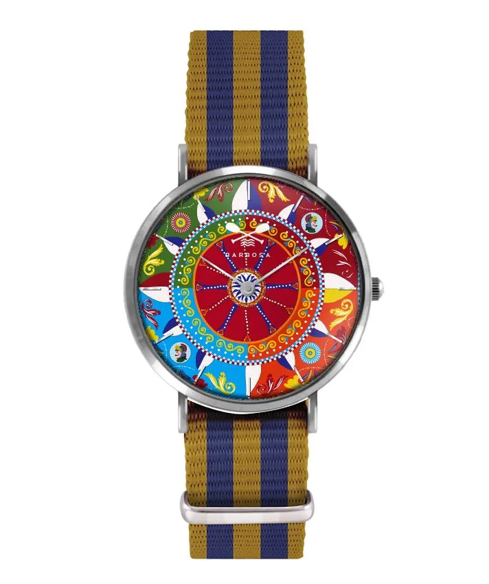 OROLOGIO SICILY MULTICOLOR dm. 36,5 NATO RIGATO BLU E SENAPE