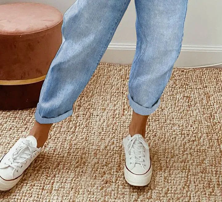 Pantalone jeans denim effetto lavato cropped con coulisse da donna