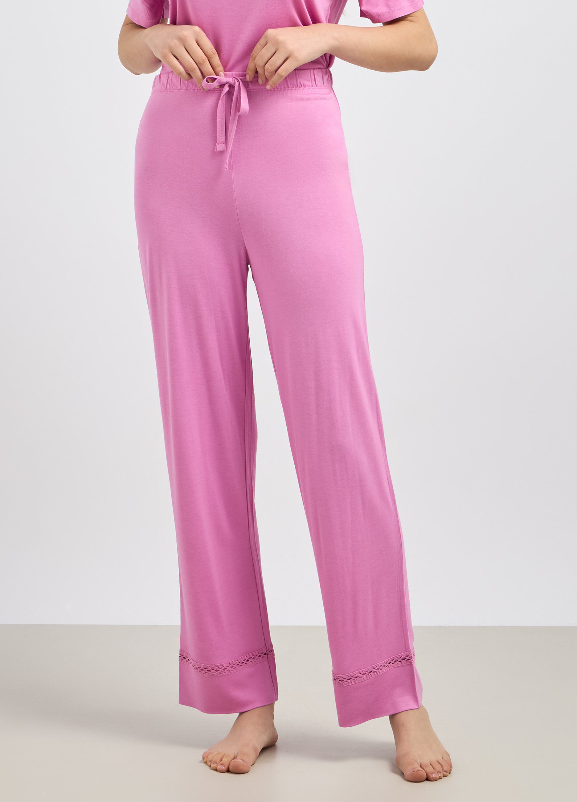 Pantalone lungo pigiama con pizzo donna