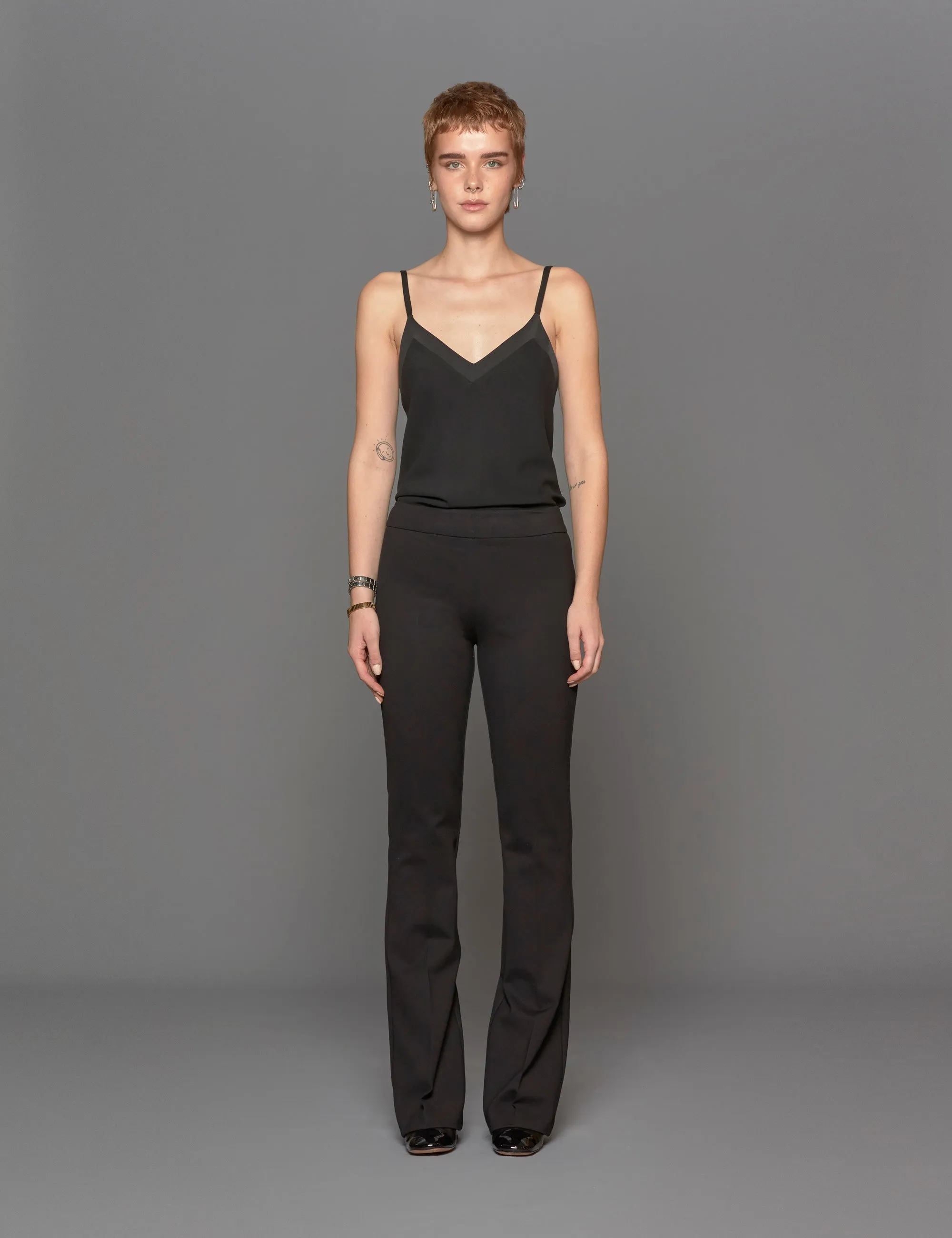 pantalone zampa punto milano nero