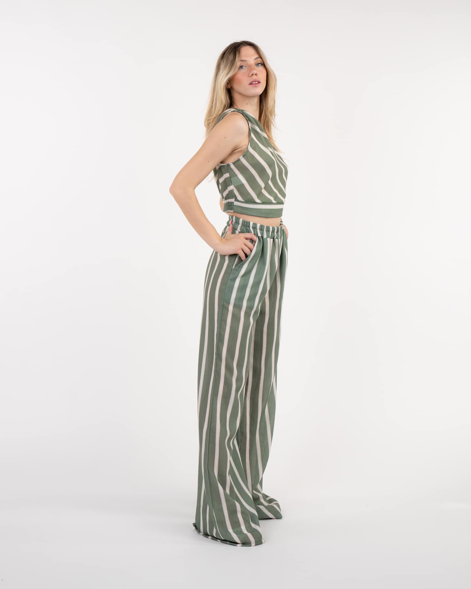 Pantaloni a righe - VERDE