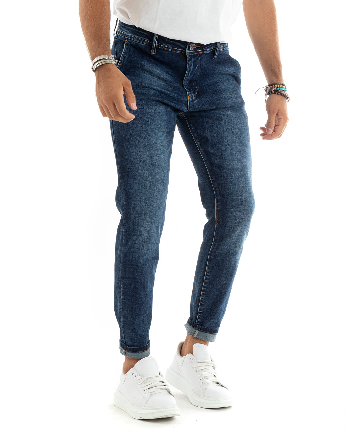 Pantaloni Uomo Jeans Tasca America Slim Fit Blu Denim Stone Washed GIOSAL-P5967A