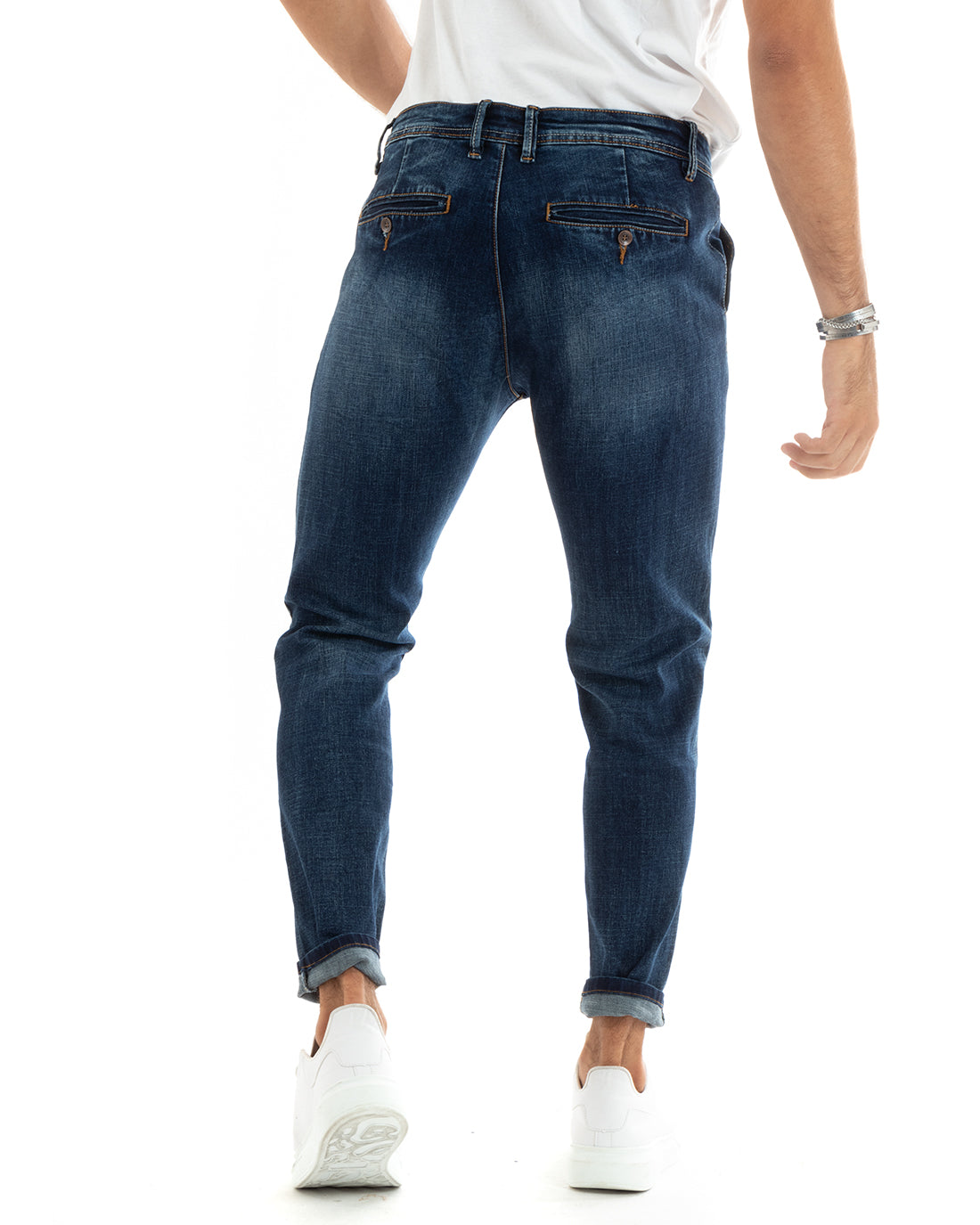 Pantaloni Uomo Jeans Tasca America Slim Fit Blu Denim Stone Washed GIOSAL-P5967A