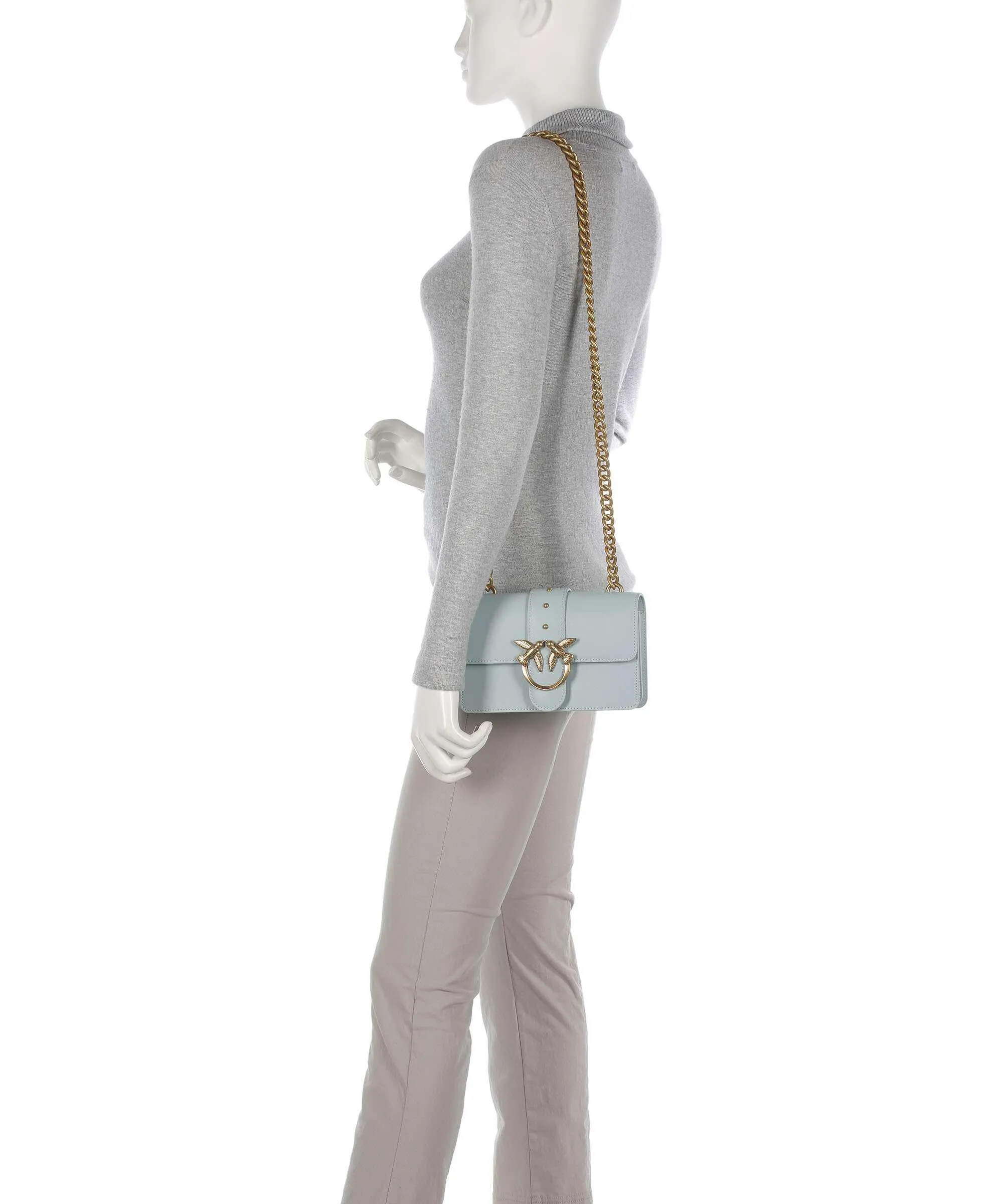  Pinko Love One Mini Borsa a tracolla pelle di vacchetta finemente grana blu chiaro  