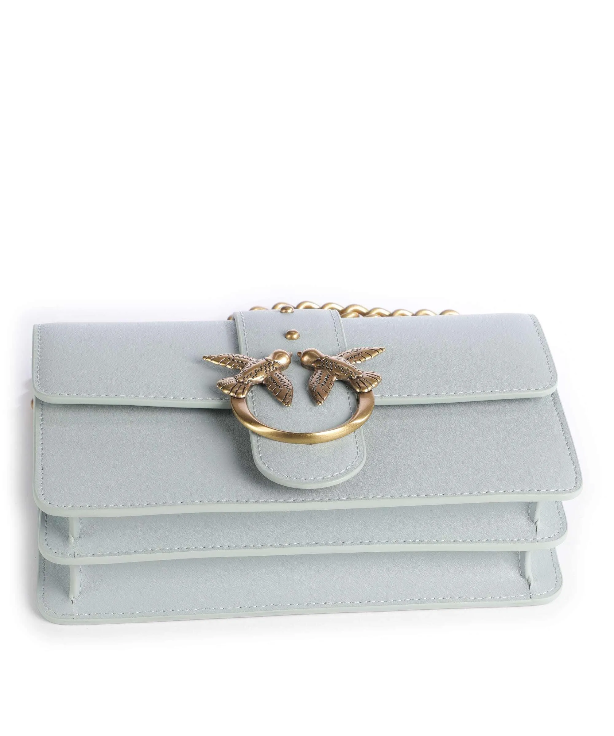 Pinko Love One Mini Borsa a tracolla pelle di vacchetta finemente grana blu chiaro  