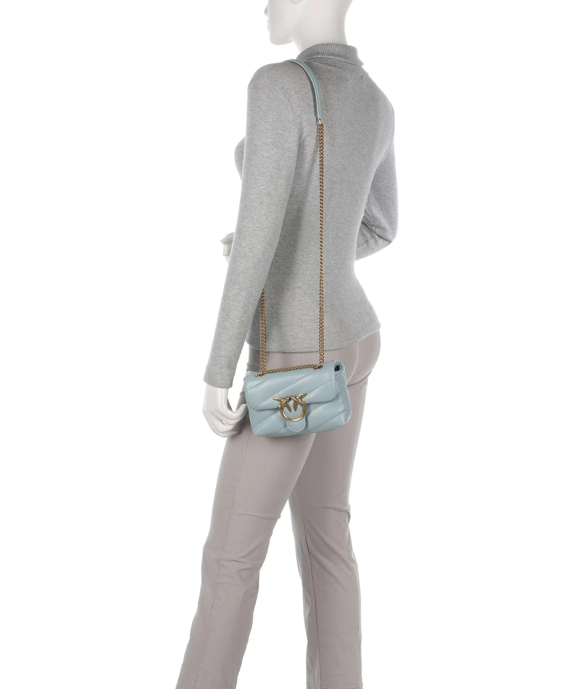  Pinko Love Puff Baby Borsa a spalla pelle di pecora blu-grigio  