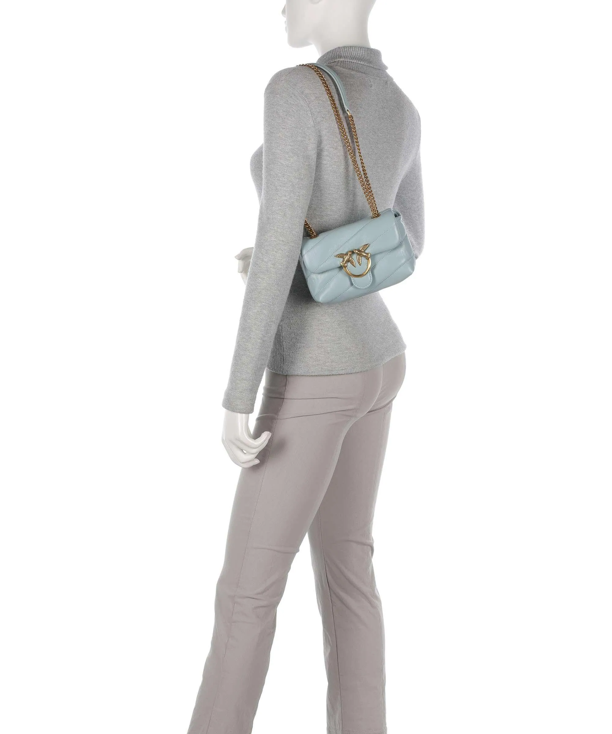  Pinko Love Puff Baby Borsa a spalla pelle di pecora blu-grigio  