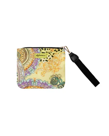 Pochette mare in canvas multicolore a fantasia barocca e animalier con listino in similpelle