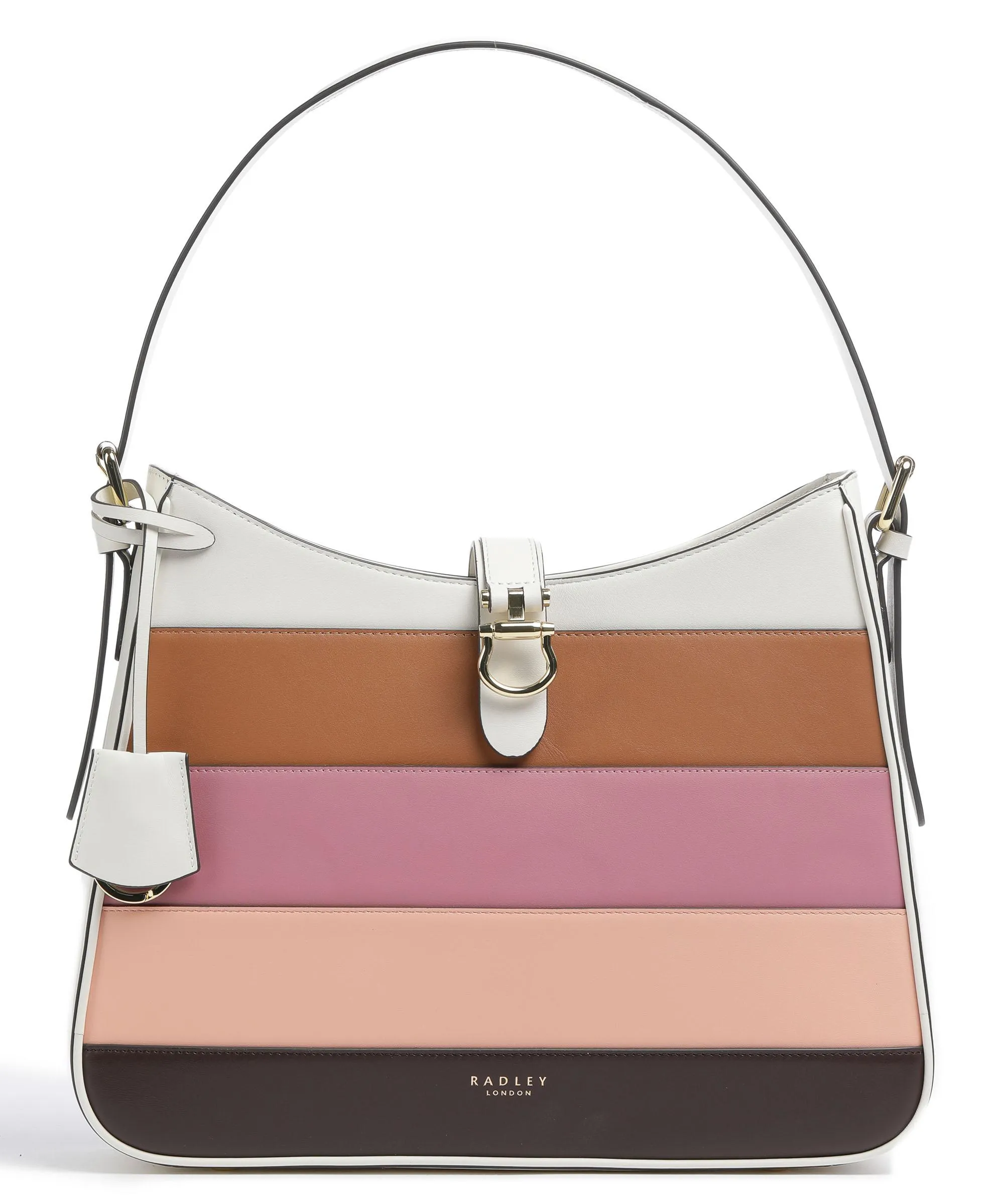  Radley London Linden Gardens Stripe Borsa hobo pelle a grana fine avorio  