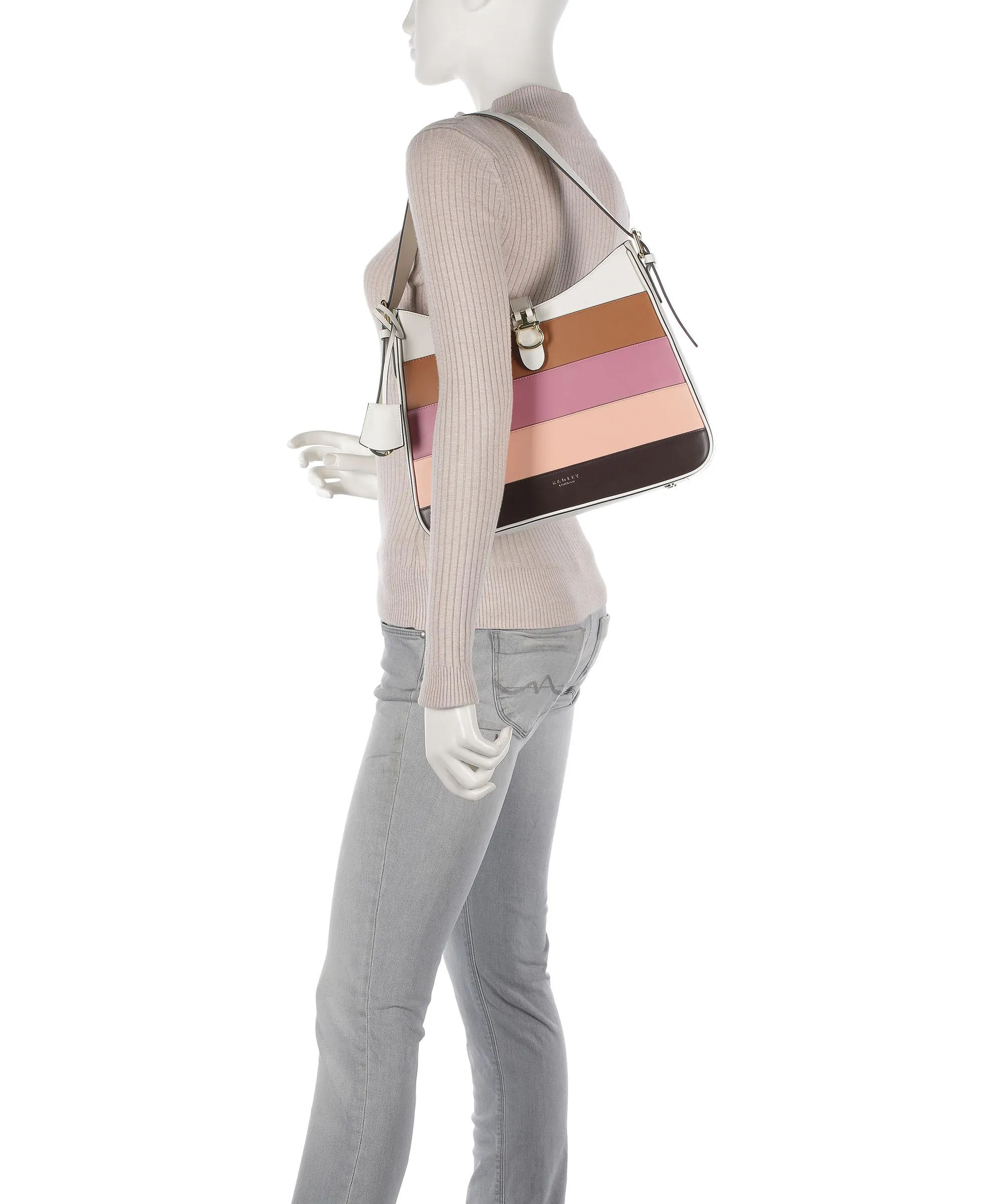  Radley London Linden Gardens Stripe Borsa hobo pelle a grana fine avorio  