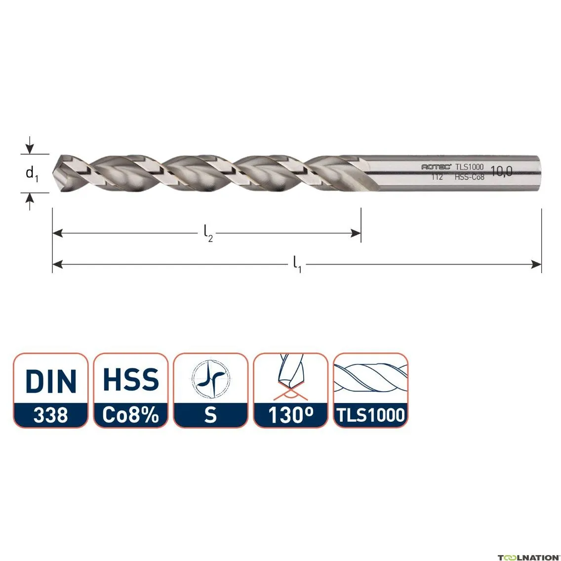 Rotec 112.0890 Punta elicoidale HSS-E, DIN338, tipo TLS1000, Ø8,9