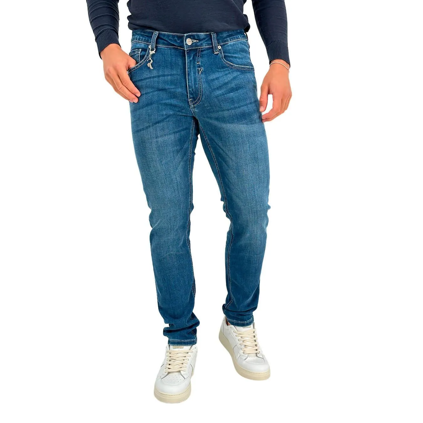 Rytual Pantaloni Uomo, Jeans, Denim, Chino, Cotone, Blu Medio