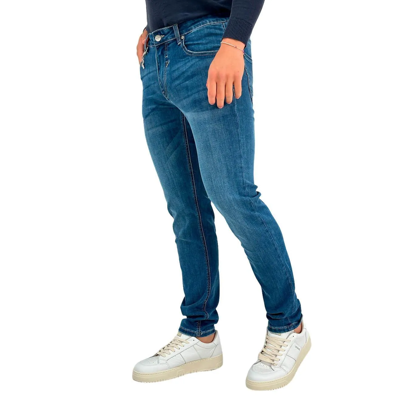 Rytual Pantaloni Uomo, Jeans, Denim, Chino, Cotone, Blu Medio