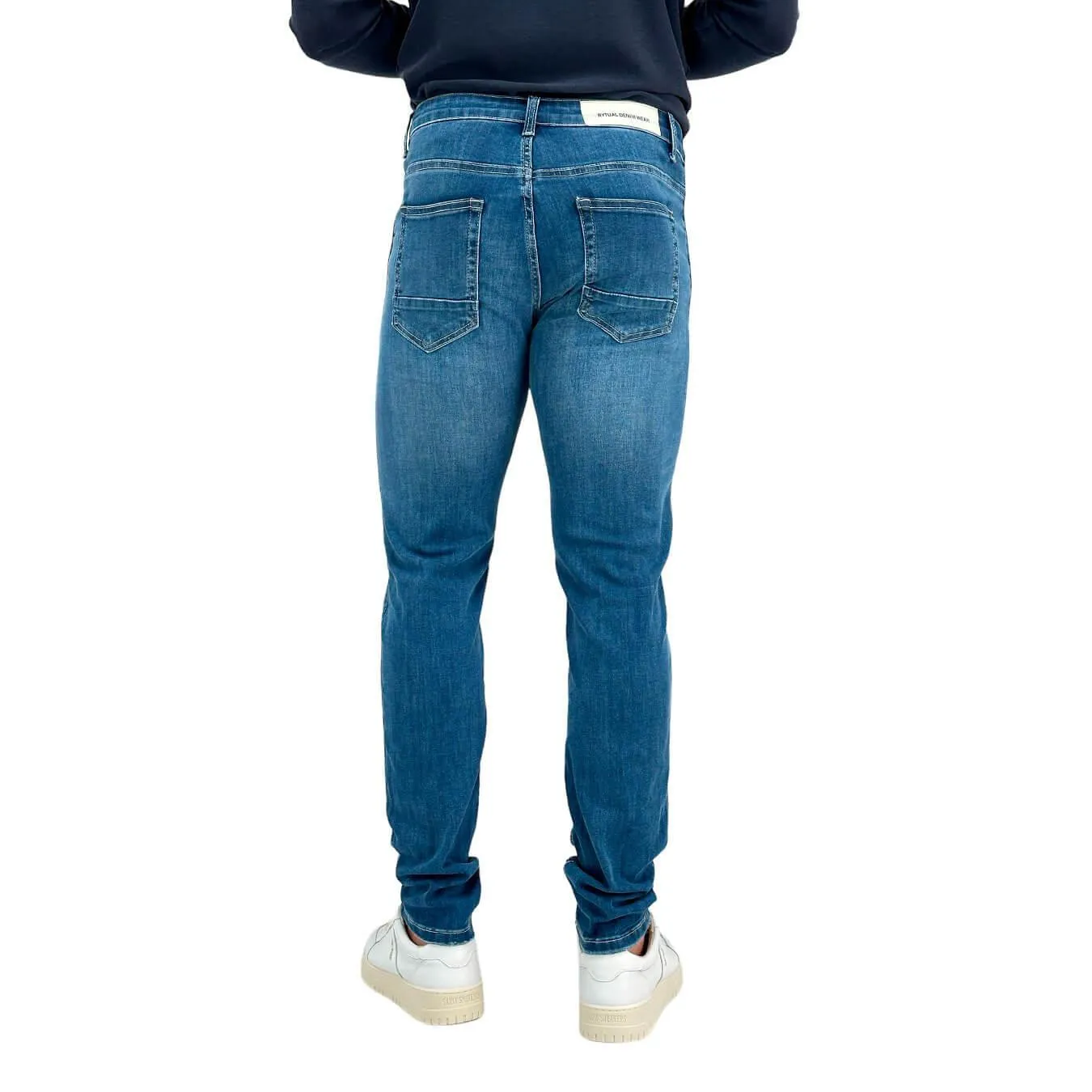 Rytual Pantaloni Uomo, Jeans, Denim, Chino, Cotone, Blu Medio