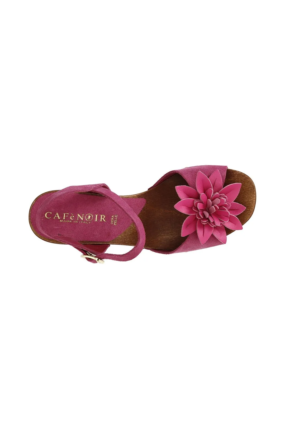 sandali in pelle scamosciata con fiore 3d e cinturino alla caviglia fuxia