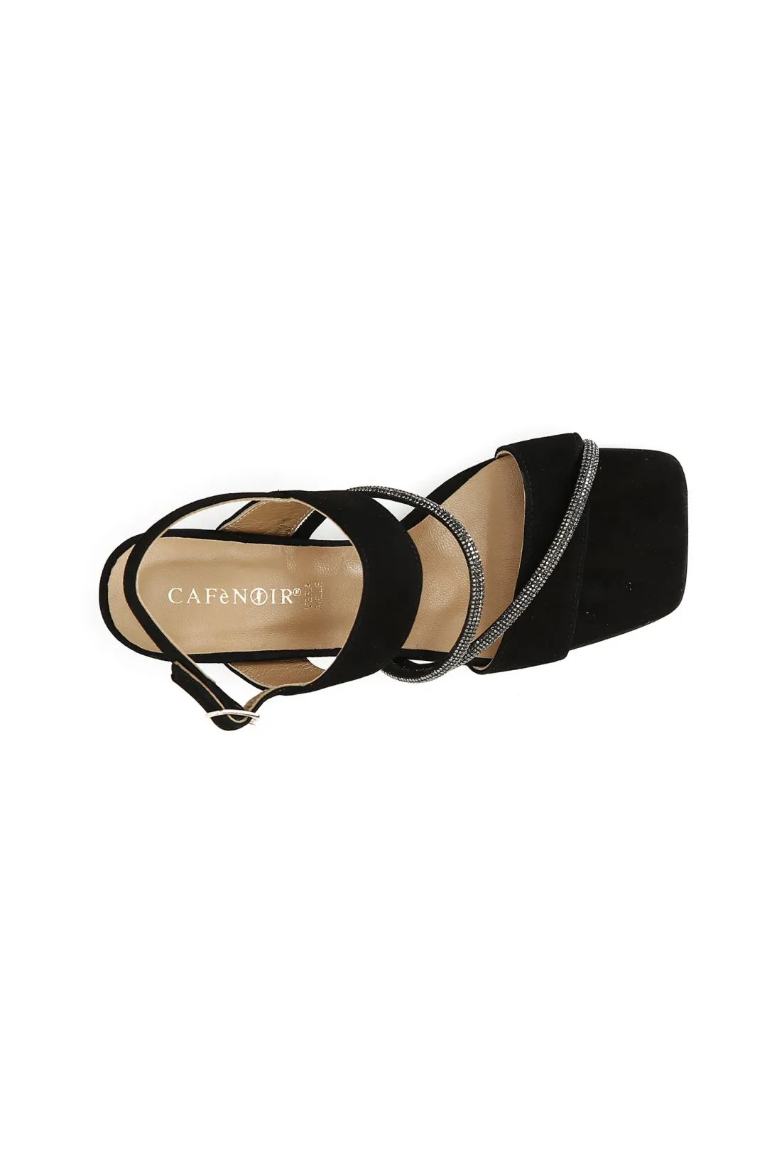 sandali in pelle scamosciata con strass nero