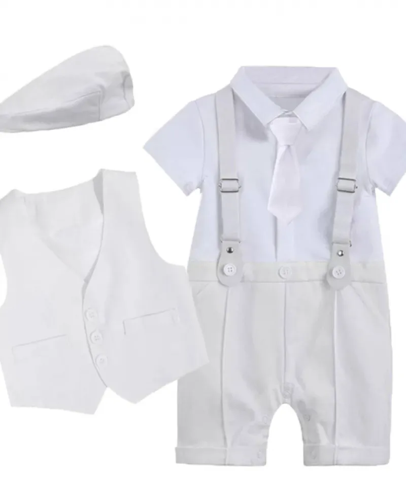 Set battesimo formale per neonato estivo Completo per battesimo in cotone per neonato con gilet per cappello 5 pezzi Matrimonio