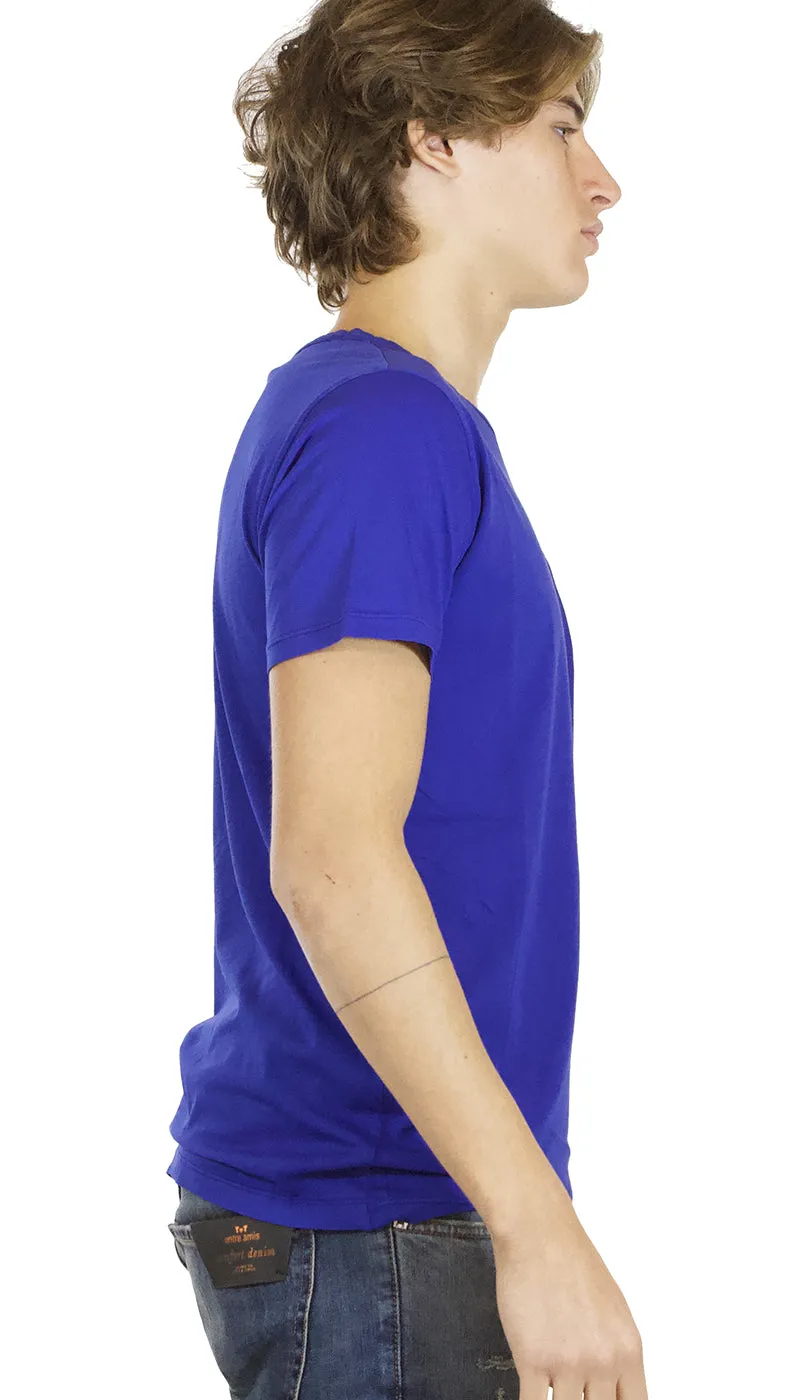 Seventy T-shirt uomo  blu manica corta in cotone con taschino.
